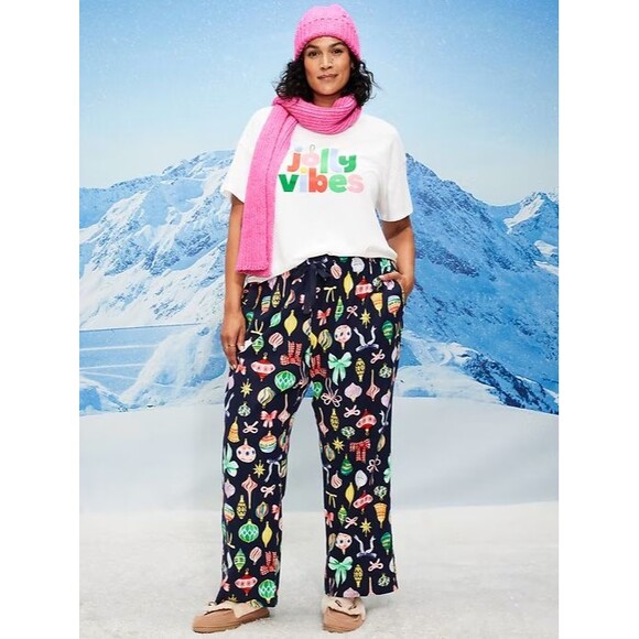 Old Navy Women L Flannel Pajama Pants Christmas Ornaments Winter Xmas Mid Rise - Picture 4 of 5